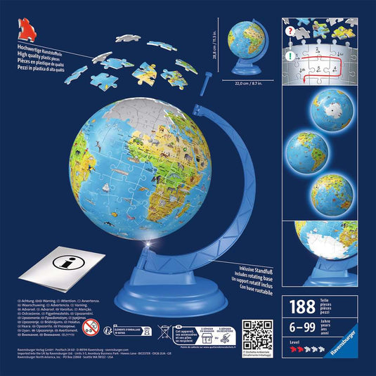 3D Children's Globe Night Edition 180 Piece Puzzle by Ravensburger - 2