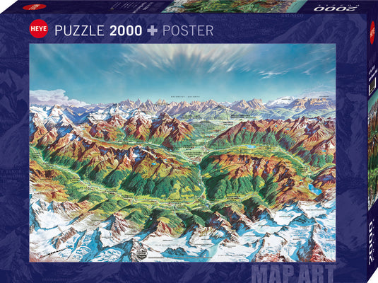 Alpine Mountain World, Map Art 2000 Piece Jigsaw Puzzle by Heye - 1
