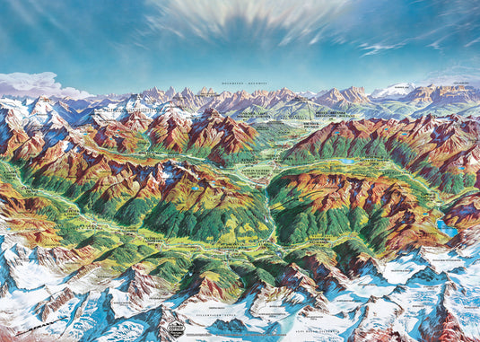 Alpine Mountain World, Map Art 2000 Piece Jigsaw Puzzle by Heye - 2