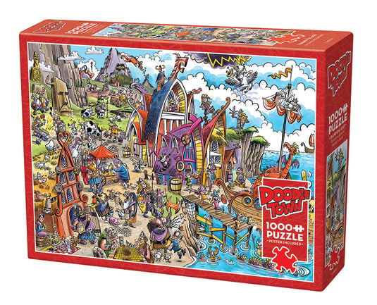 DoodleTown: Viking Village 1000 Piece Jigsaw Puzzle by Cobble Hill - 1