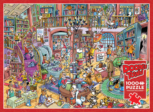 DoodleTown: Bookshop Bedlam 1000 Piece Jigsaw Puzzle by Cobble Hill