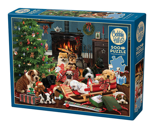Christmas Puppies 500 Piece Jigsaw Puzzle by Cobble Hill - 1