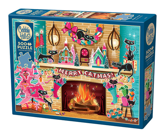 Merry Catmas 500 Piece Jigsaw Puzzle by Cobble Hill - 1