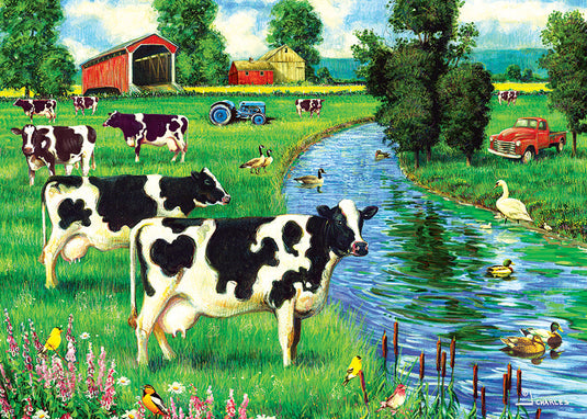 Cow Stream 35 Piece Tray Jigsaw Puzzle by Cobble Hill - 1