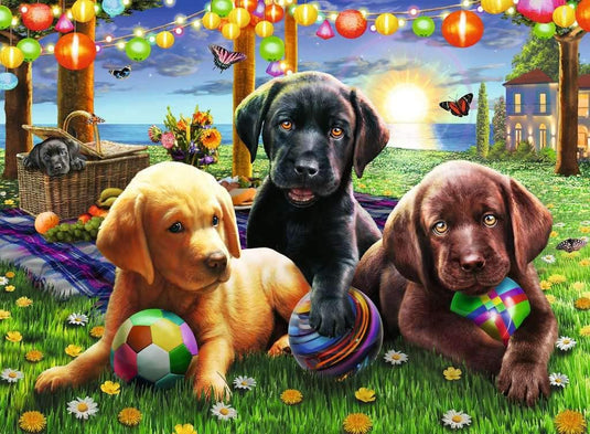 Puppy Picnic 100 Piece XXL Jigsaw Puzzle by Ravensburger - 1