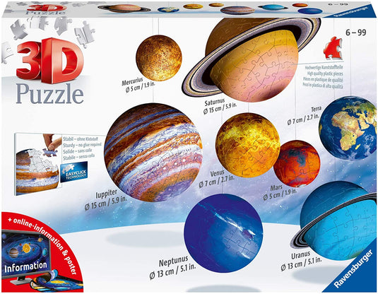 Planetary Solar System 522 Piece 3D Jigsaw Puzzle by Ravensburger - 1
