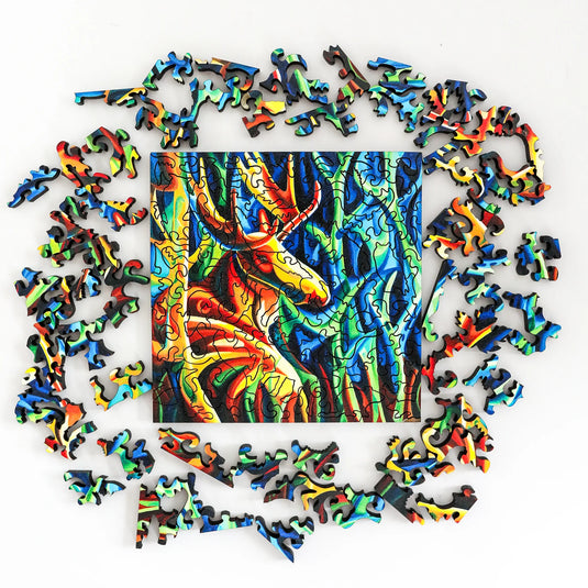 Midnight Moose by Sam Millard 71 Piece Wooden Jigsaw Puzzle by Stumpcraft
