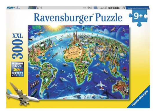 World Landmarks Map 300 Piece Jigsaw Puzzle by Ravensburger - 1