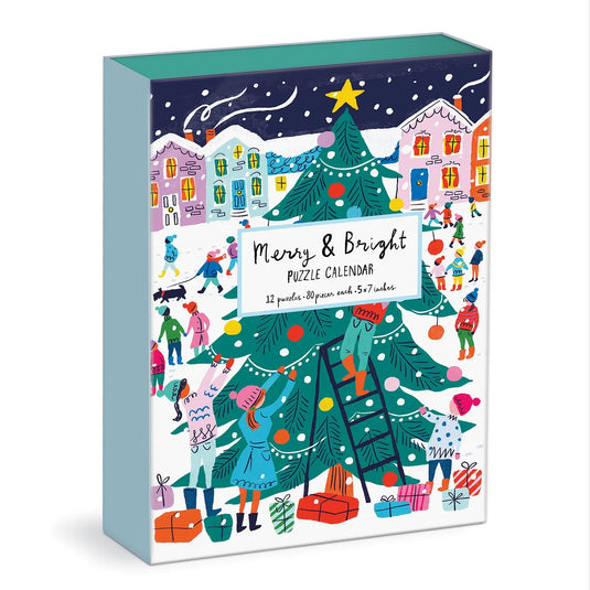 Louise Cunningham Merry and Bright 80 Piece 12 Days of Christmas Advent Jigsaw Puzzle Calendar by Galison