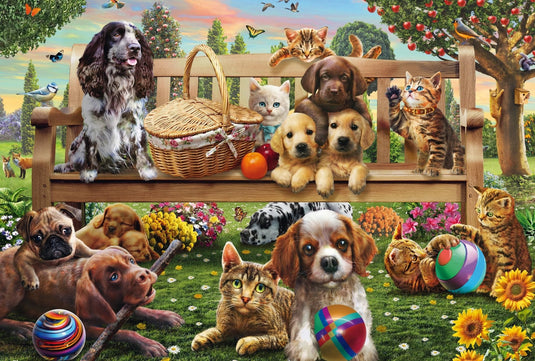 Garden Picnic Dogs And Cats 200 Piece Jigsaw Puzzle by Schmidt Puzzle - 2
