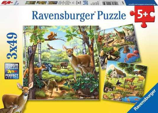 Forest/Zoo/Domestic Animal 3x49 Piece Jigsaw Puzzle by Ravensburger - 1