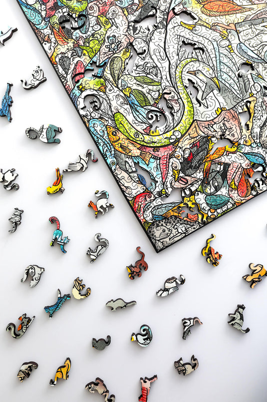 Feline Tessellation by Cedarfell 603 Piece Wooden Jigsaw Puzzle by Stumpcraft