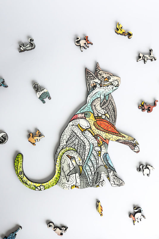 Feline Tessellation by Cedarfell 603 Piece Wooden Jigsaw Puzzle by Stumpcraft