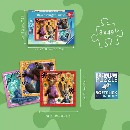 Zootopia 2 3x49 Piece Jigsaw Puzzle by Ravensburger