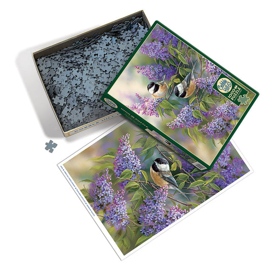 Chickadees and Lilacs 1000 Piece Jigsaw Puzzle by Cobble Hill - 2