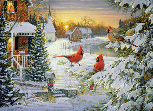 Sunset Cardinals 1000 Piece Jigsaw Puzzle by Cobble Hill - 2