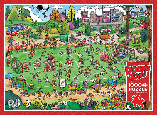DoodleTown: Offside Antics 1000 Piece Jigsaw Puzzle by Cobble Hill - 4