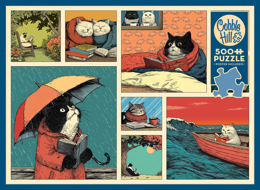 Cats Chillin With Books 500 Piece Jigsaw Puzzle by Cobble Hill