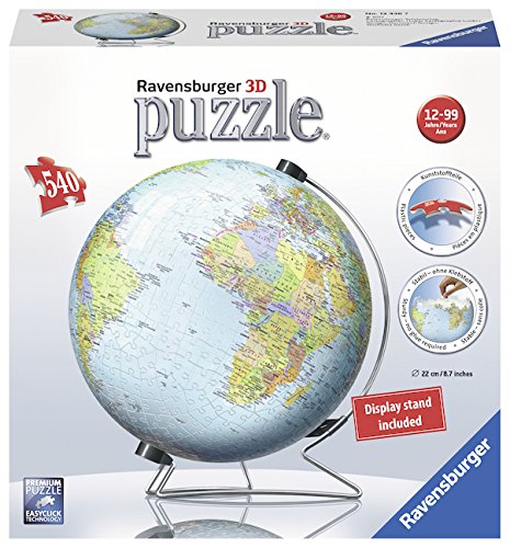 The World on V-Stand Globe 540 Piece 3D Jigsaw Puzzle by Ravensburger - 1