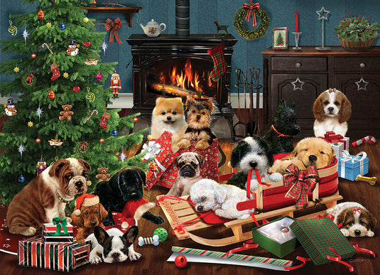 Christmas Puppies 500 Piece Modular Jigsaw Puzzle by Cobble Hill - 2