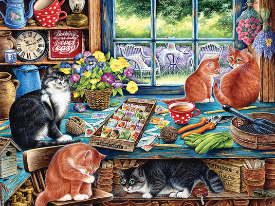 Garden Shed Cats 35 Piece Tray Jigsaw Puzzle by Cobble Hill - 1