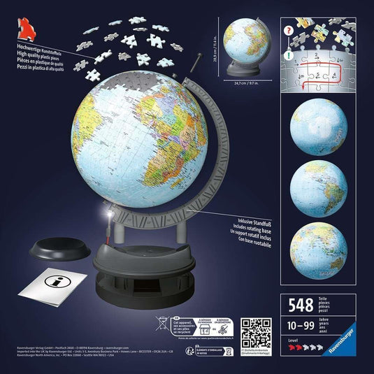 Light Up Globe 540 Piece 3D Puzzle by Ravensburger - 3