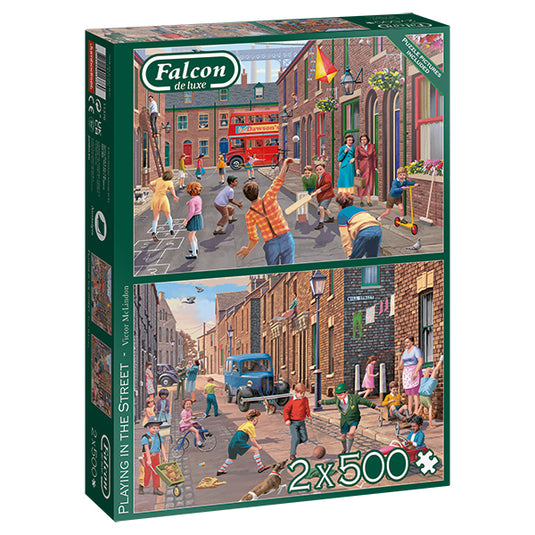 Playing in the Street 2x 500 Piece Jigsaw Puzzle by Falcon - 1