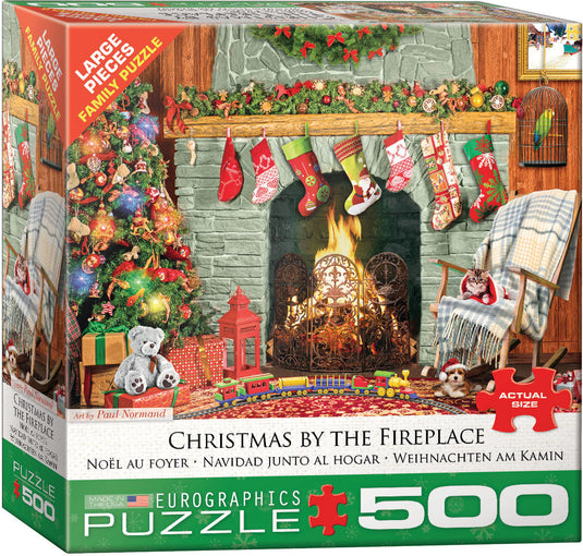 Christmas by the Fireplace 500 Piece Jigsaw Puzzle by Eurographics - 1