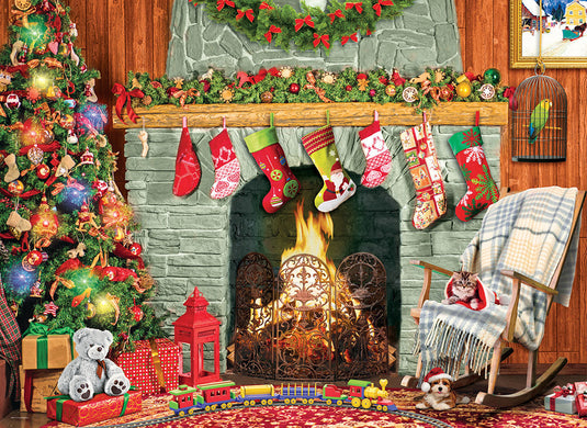 Christmas by the Fireplace 500 Piece Jigsaw Puzzle by Eurographics - 2