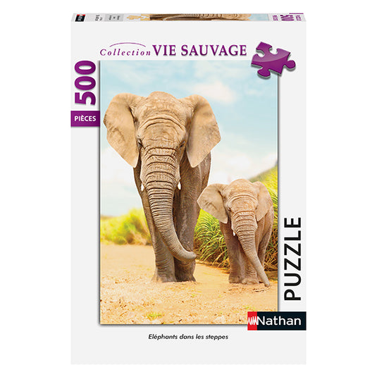 Elephants in the Steppes 500 Piece Jigsaw Puzzle by Nathan - 1