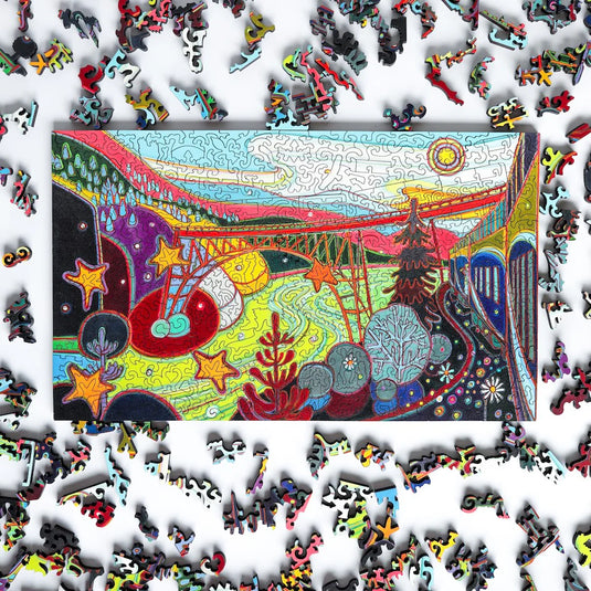 Bridge Across Fraser River by Darlene Kulig 346 Piece Wooden Jigsaw Puzzle by Stumpcraft