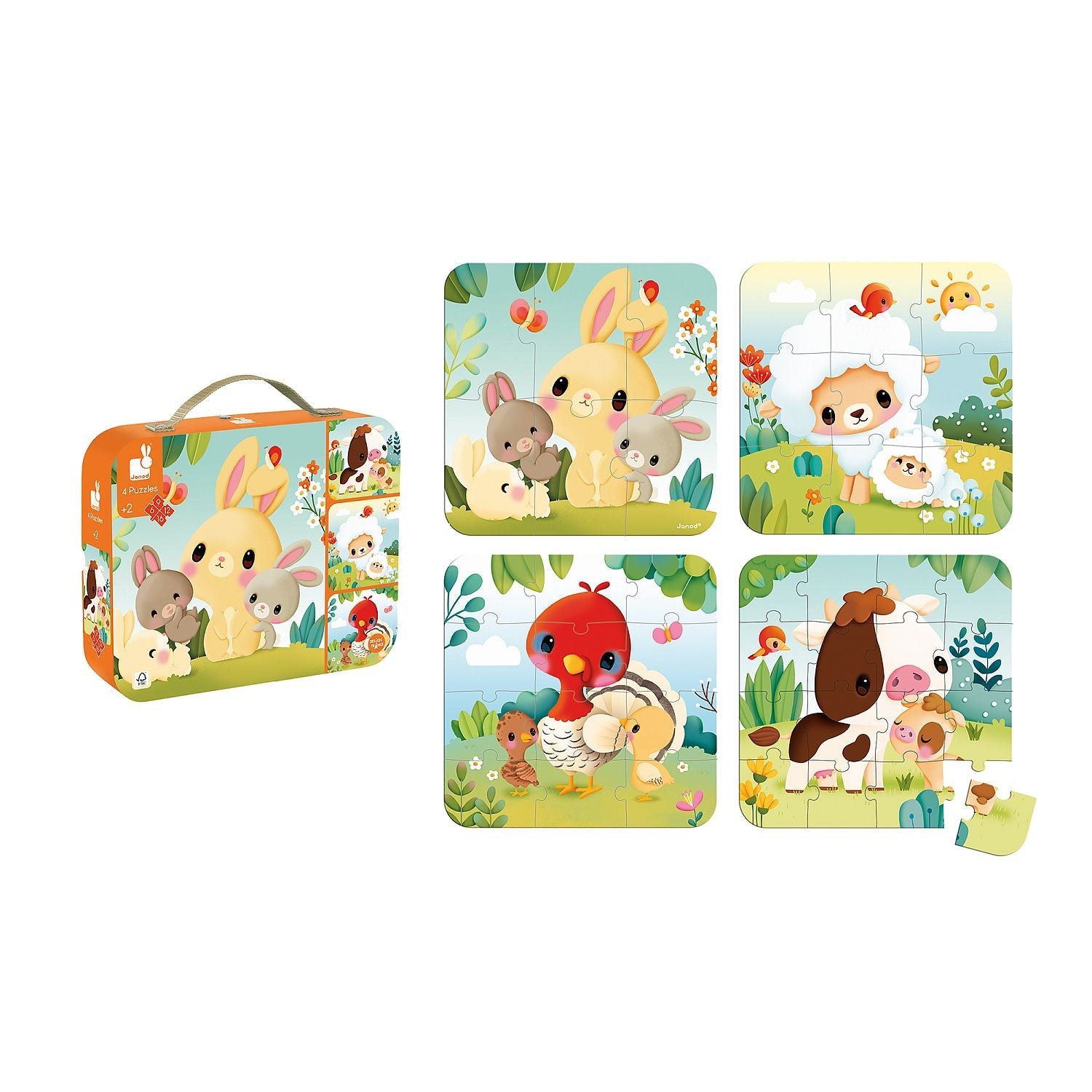 4 In 1 Progressive Puzzles - Farm Jigsaw Puzzle by Janod Puzzles