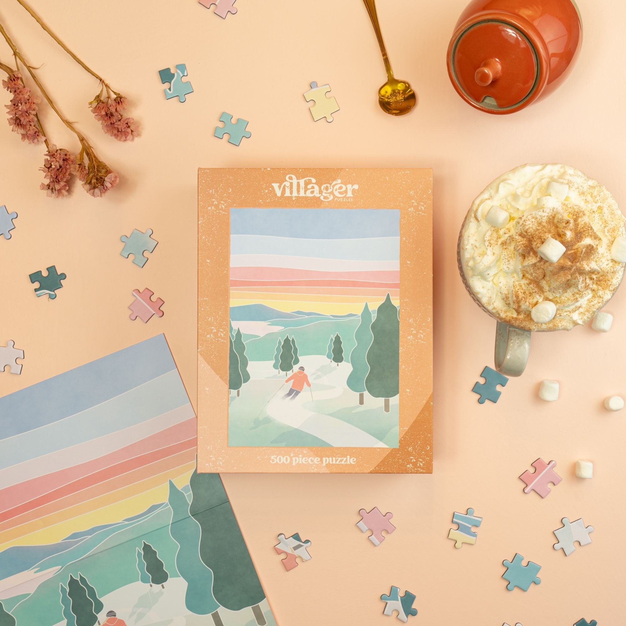 Sunset Ski 500 Piece Jigsaw Puzzle by Villager Puzzles