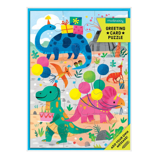 Dino Party Greeting Card Puzzle by Galison - 1