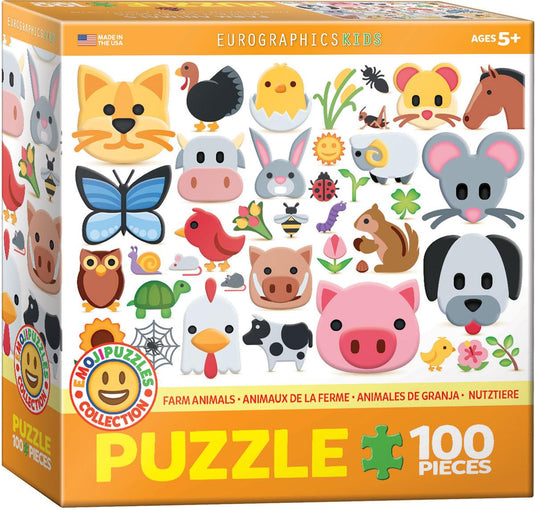 Farm Animals - Emojis 100 Piece Jigsaw Puzzle by Eurographics - 1
