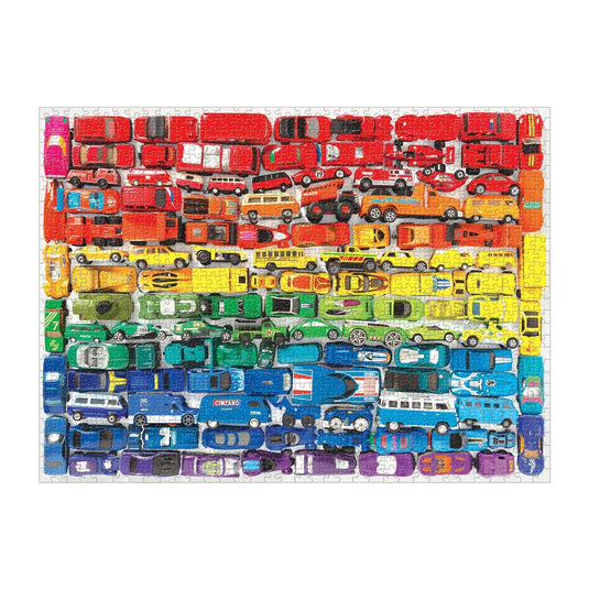 Rainbow Toy Cars 1000 Piece Jigsaw Puzzle by Galison