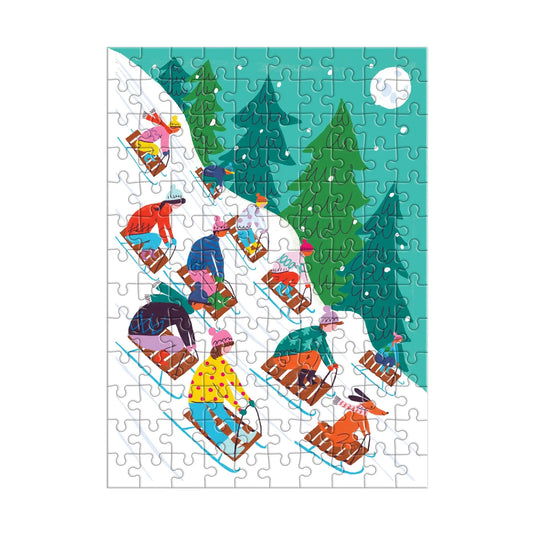 Winter Sledding 130 Piece Mini Jigsaw Puzzle Ornament by Galison