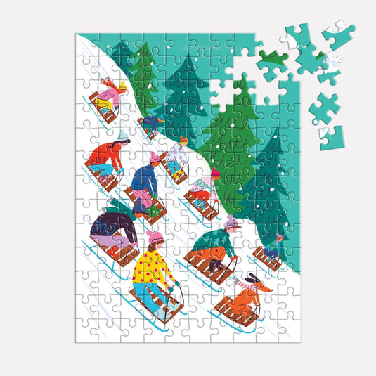 Winter Sledding 130 Piece Mini Jigsaw Puzzle Ornament by Galison